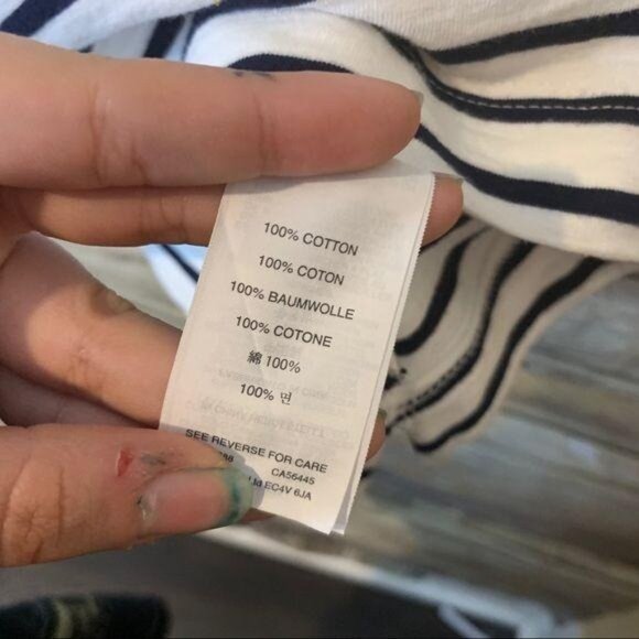 J.‎ Crew Top XS Embellished Striped Shirt Crystals Scoop Neck Cotton Blue White - Picture 5 of 6